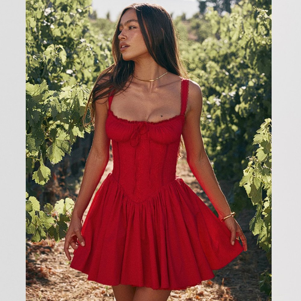 HOUSE OF CB 'Pietra' Cherry Corset Mini Dress NWOT - Picture 1 of 9